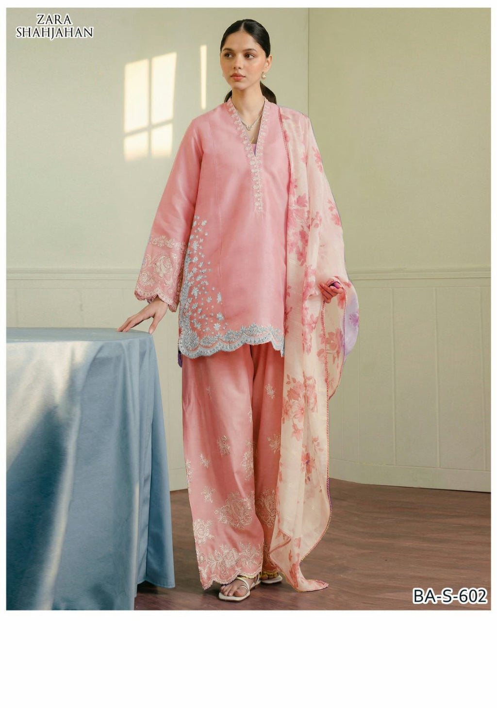 ZARA SHAHJAHAN. EMB 3PC LAWN