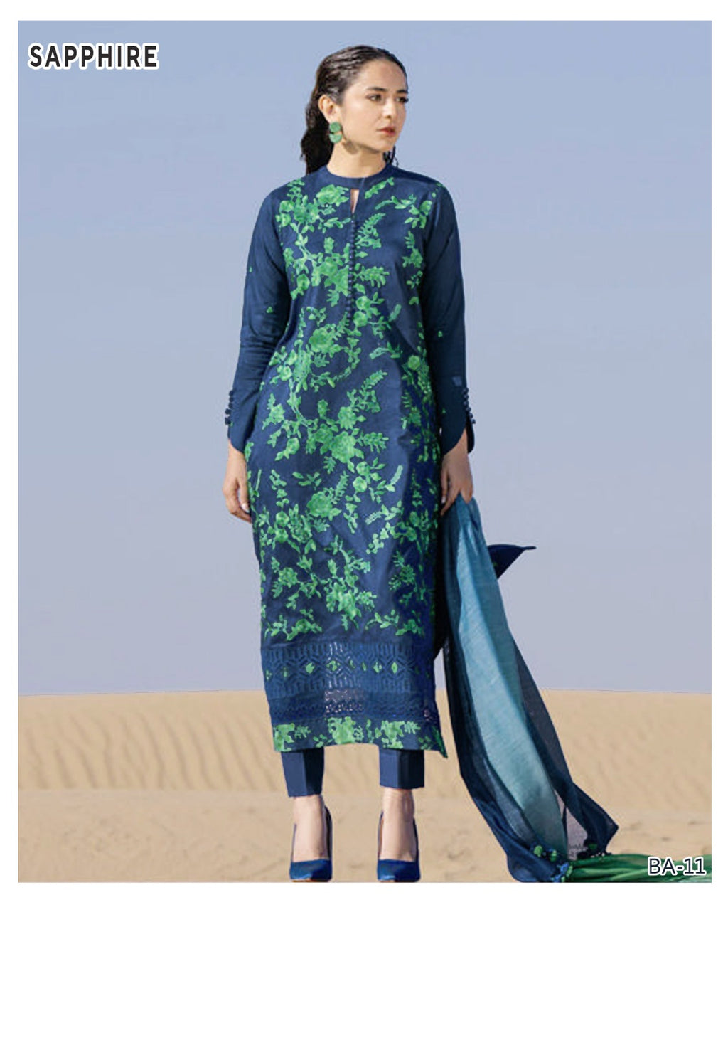 SAPPHIRE NEAVY BLUE COLOR EMB 3PC LAWN