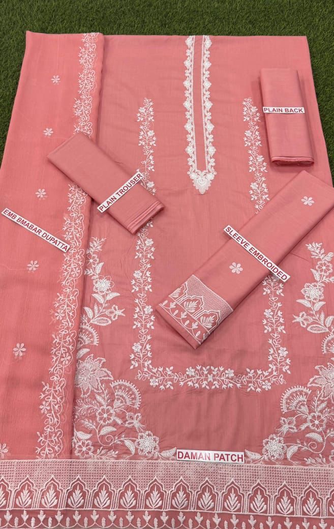 ZARQASH PINK COLOR EMB 3PC LAWN