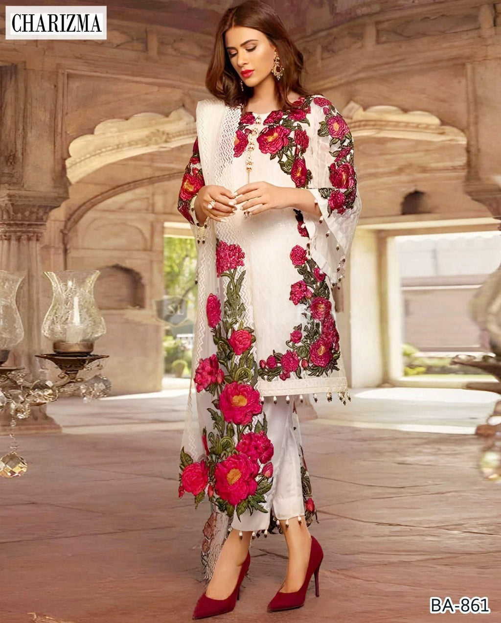 Chrizma white color emb 3pc lawn