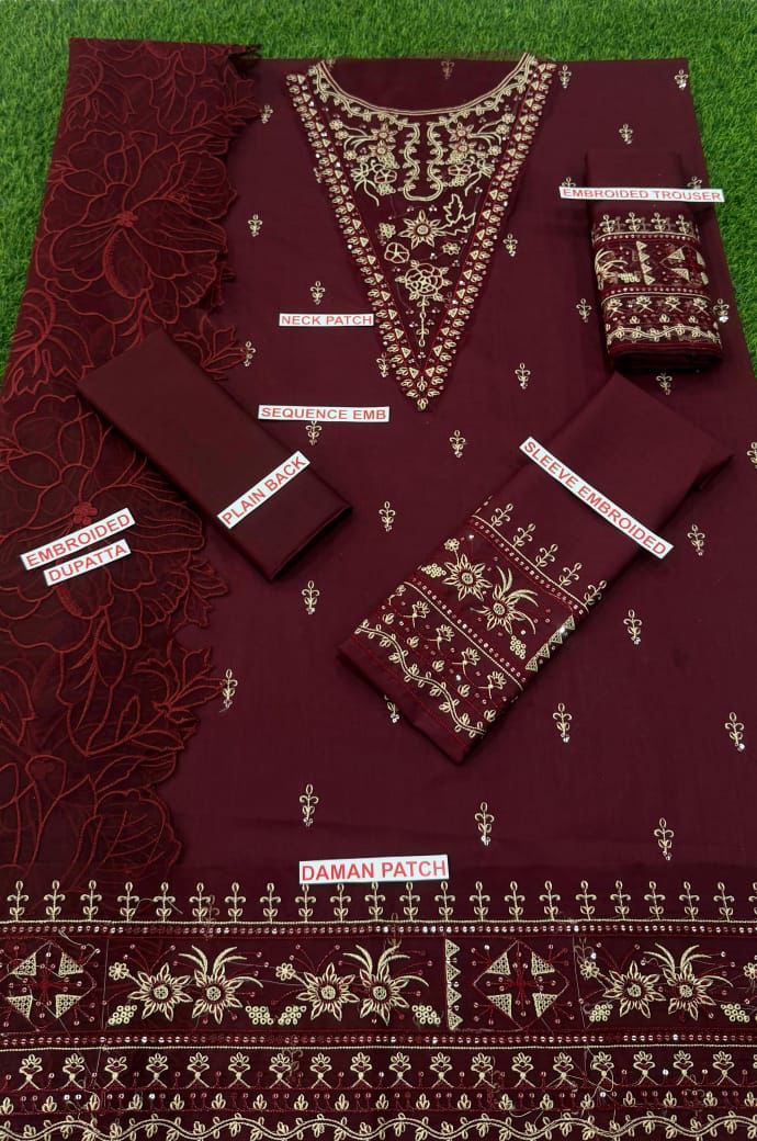 RED COLOR EMBROIDERY 3PC
