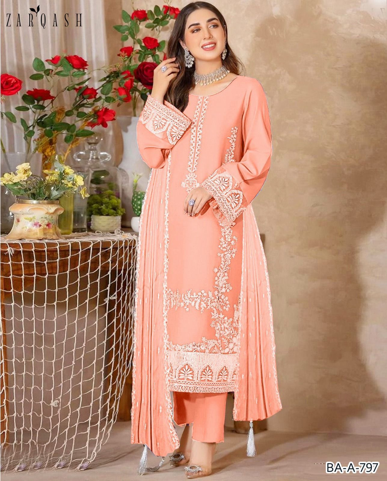 ZARQASH PINK COLOR EMB 3PC LAWN